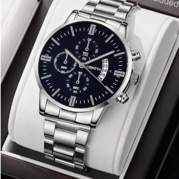 Geneva Men's Quartz Watch, Business Casual Steel Strap (Gold, Silver, or Black) - Picture 6 of 7